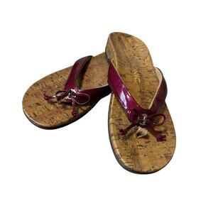 Vionic Cassie Red Bow Sandal Womens Sz 8 Burgundy Patent Leather Orthotic Thong